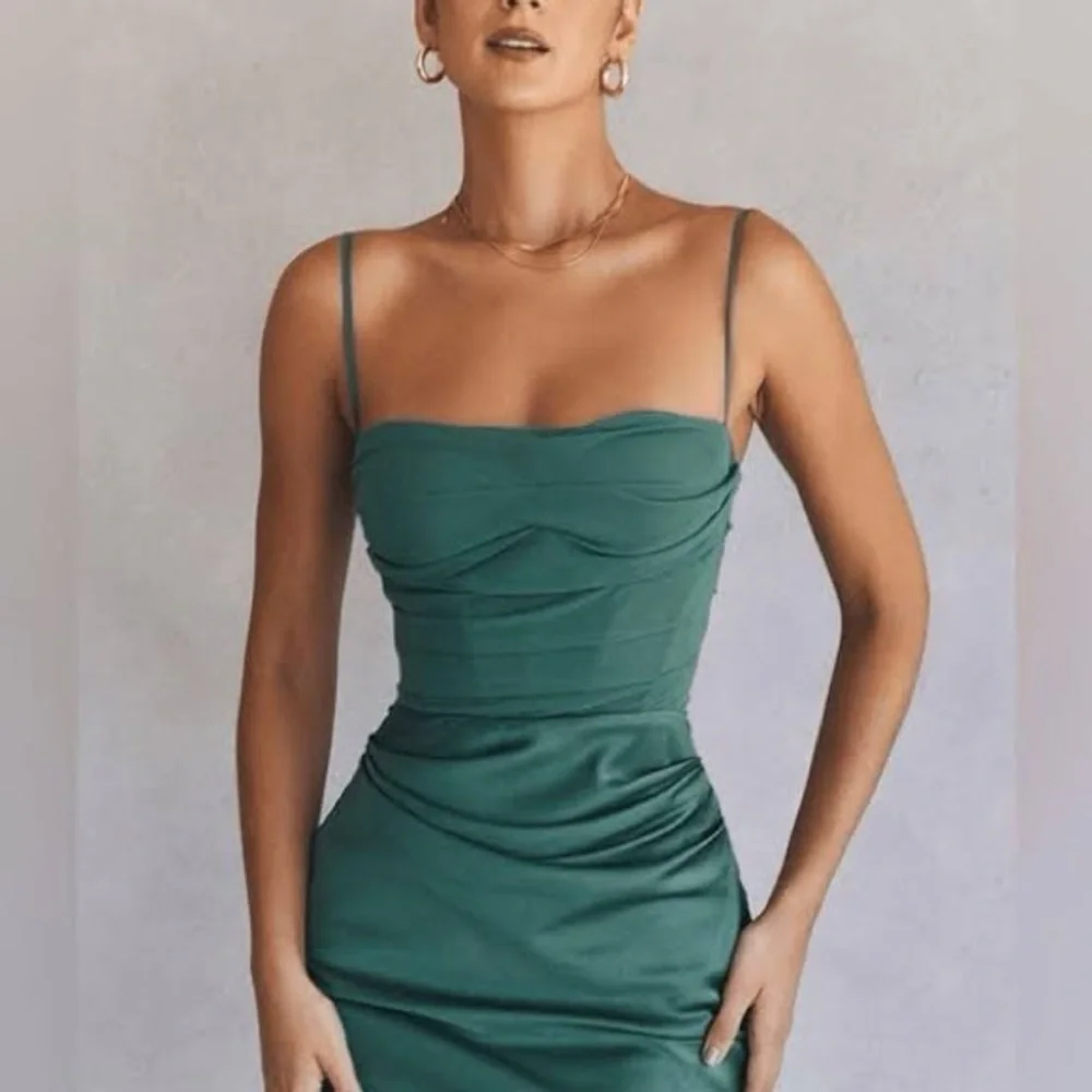 House of CB Teal Midi Dress with Spaghetti teia forest drap dress small s Straps - Picture 2 of 10